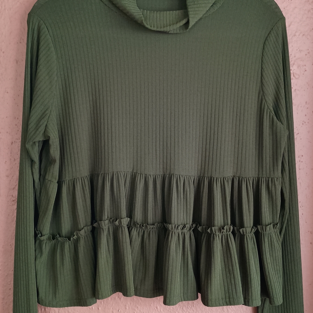 Olivia Rae Forest Green Ribbed Long Sleeve Top